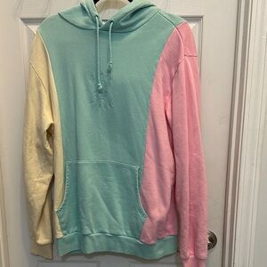 Teddy Fresh Pastel Colorblock Hoodie Sweater - Mint, Pink, and Cream